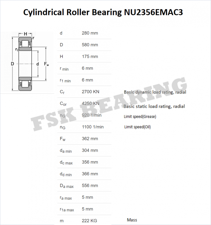 भारी भार NU2356 EMAC3 NU2364 ECMA बड़े आकार का बेलनाकार रोलर असर 0